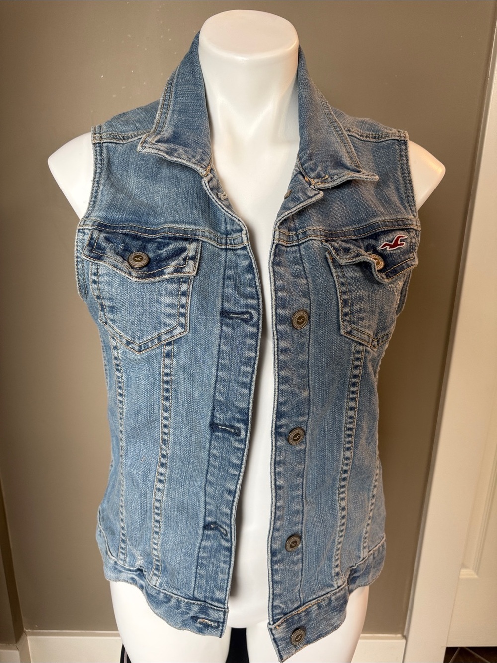 Hollister Light Blue Denim Sleeveless Vest